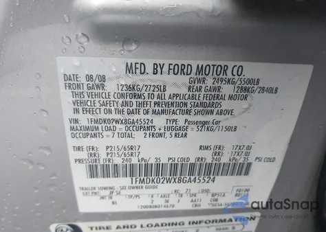 2008 Ford Taurus X Sel из США, поврежденный, VIN 1FMDK02WX8GA45524